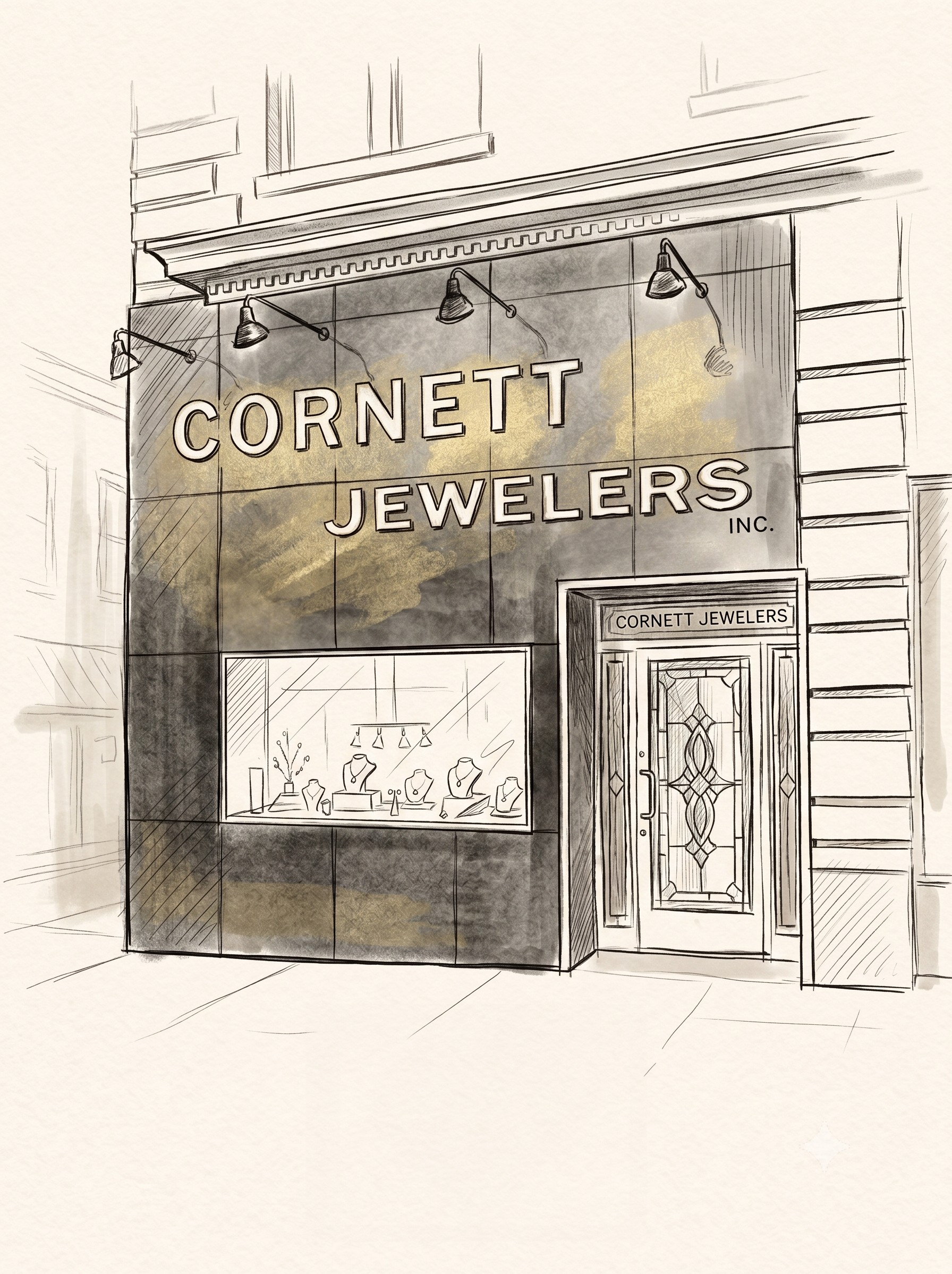 Cornett Jewelers storefront illustration
